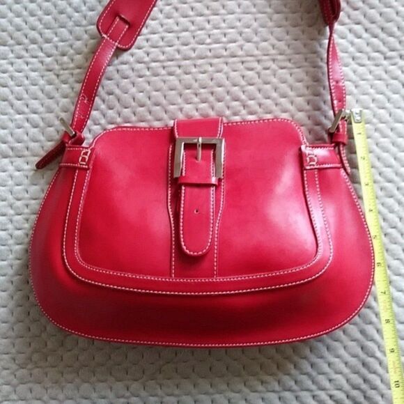 Focus Paris Leather Shoulder Bag Red EUC - Picture 4 of 12
